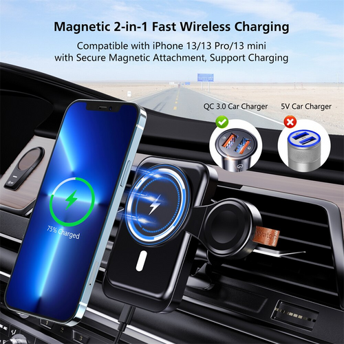 2 in 1 Fast Magnetic Wireless Charger For Car Charging Holder