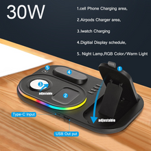 Load image into Gallery viewer, 30W Fast Wireless Charger 4 in 1 Qi Charging With Time Display