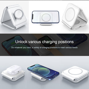 Fast 15W Foldable Magnetic Wireless Chargers for iPhone / Apple Watch / AirPods
